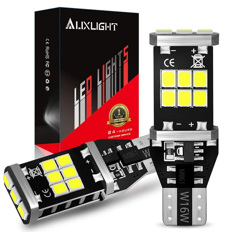 AUXLIGHT 921 912 906 904 T15 W16W 921A Error Free Back Up Reverse 3rd Brake Center High Mount Stop Light Bulbs, Super Bright High Power 6000K Xenon White replacement for Cars, Trucks, RVs (Pack of 2) - Image 1